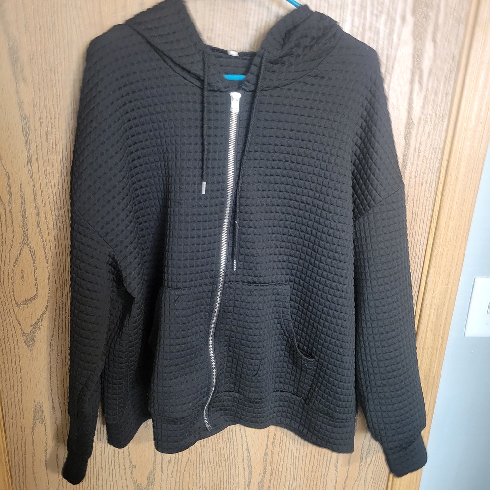 Black Textured Zip-Up Hoodie